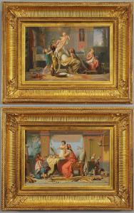 Félix Fossey (París 1826-1899), Escenas Pompeyanas, pareja de óleos firmados abajo en marcos dorados originales.